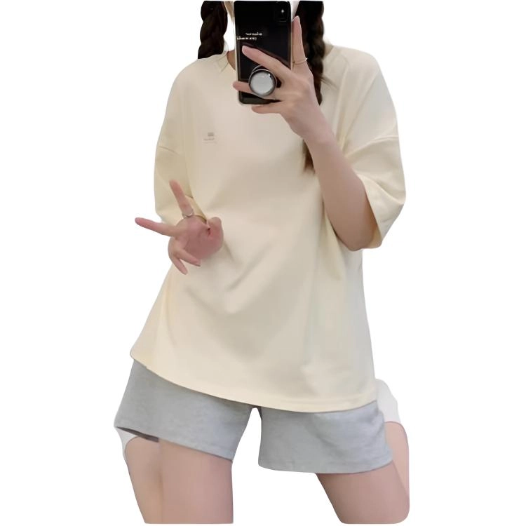 北极绒 纯棉夏季带胸垫卡通动漫短袖圆领短裤睡衣上装 女款