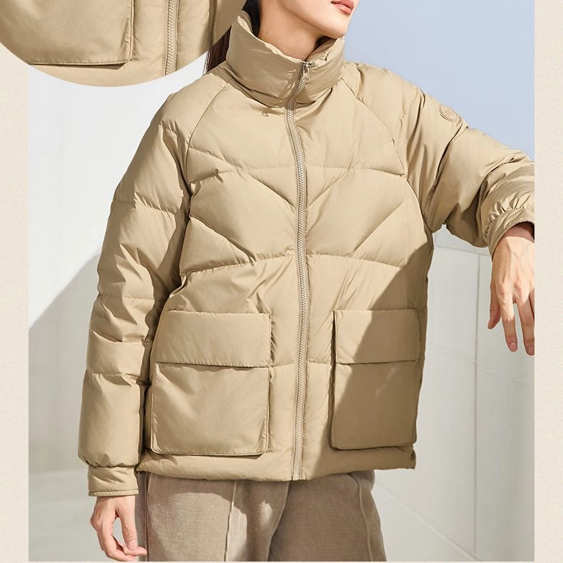 乔丹 纯色休闲连帽拉链长袖羽绒服 女款 麦棕色