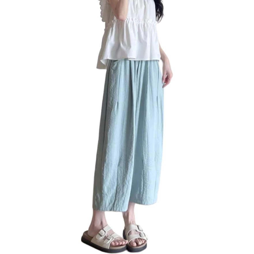 欧迪芬 白色垂感九分百搭高腰纯色休闲裤 女款