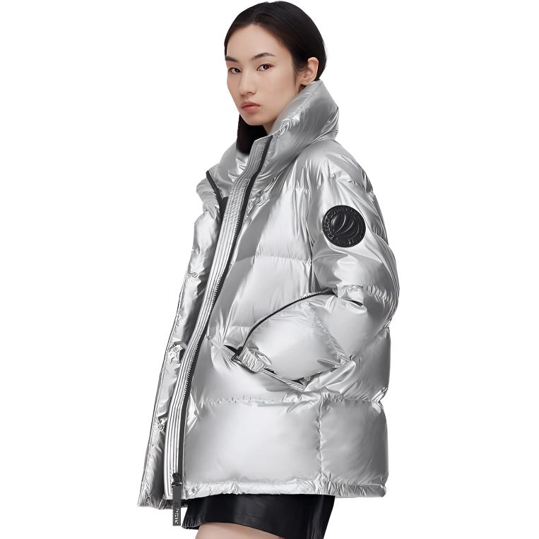 波司登 斑马纹动物图案亮面立领宽松中长款羽绒服 女款
