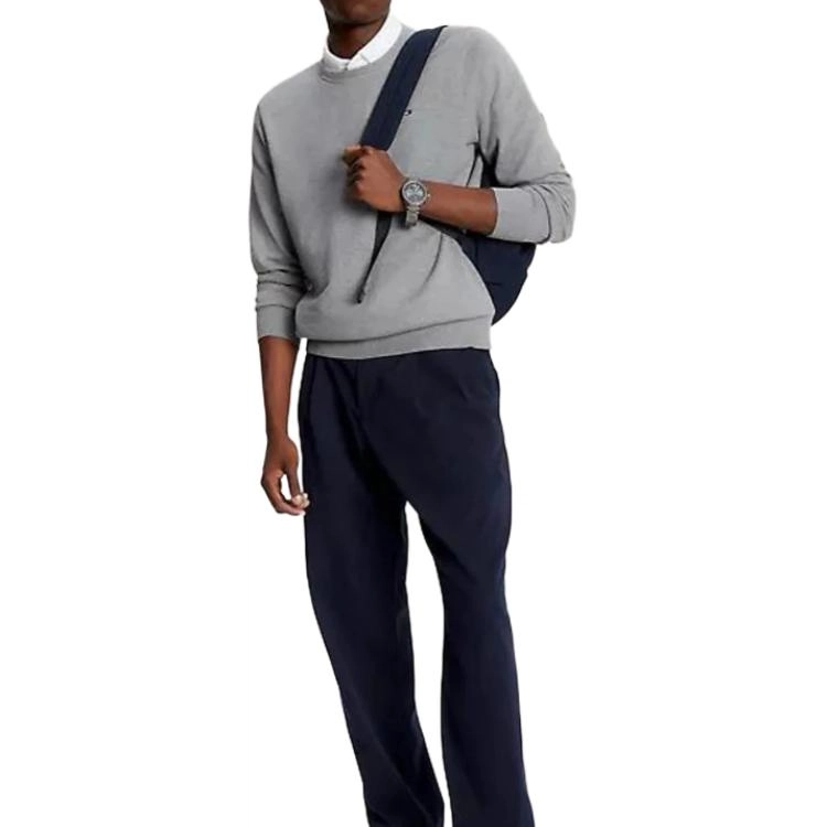 Tommy Hilfiger FW23 Solid Crewneck Sweater Sweaters Grey Heather Logo