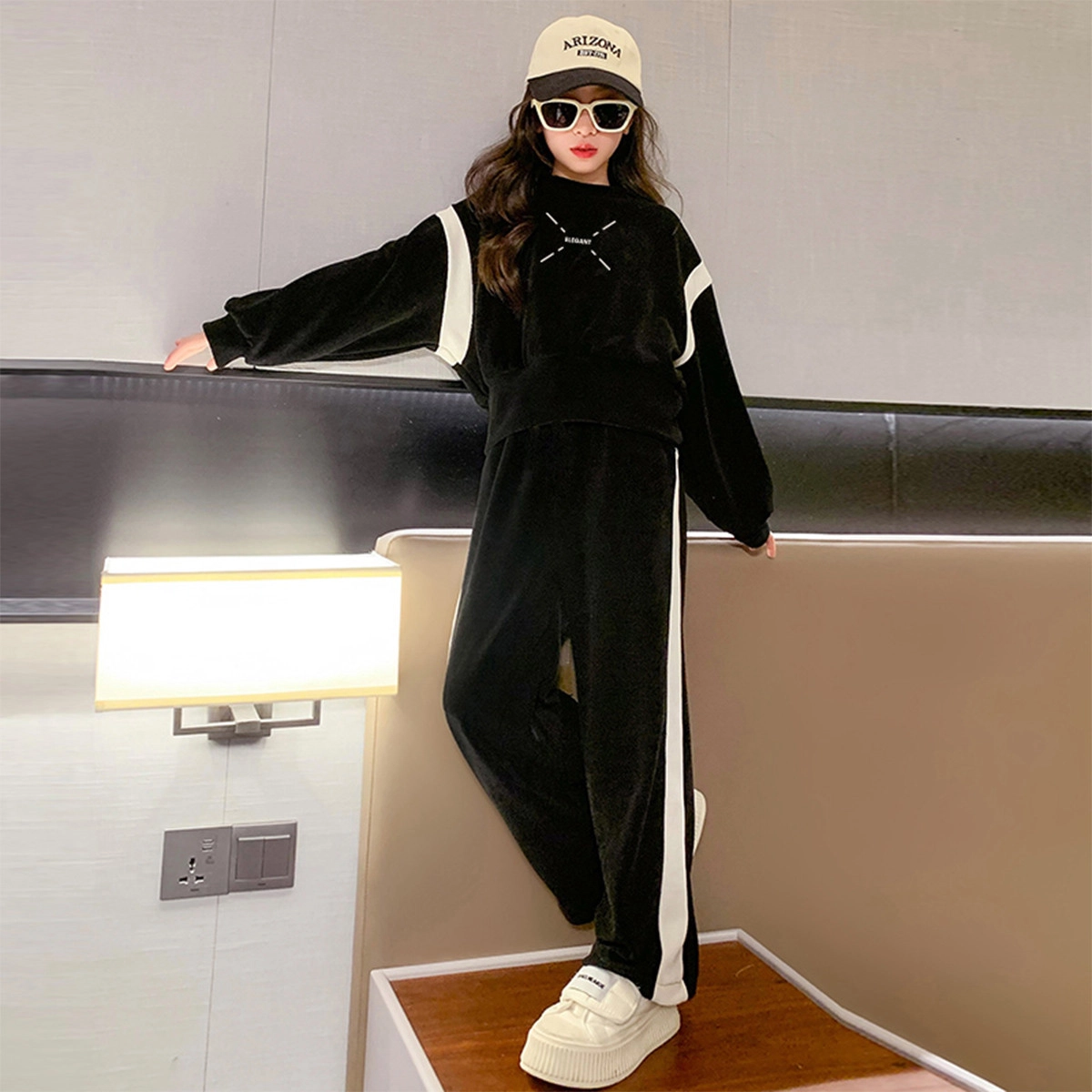 唐狮童装 韩版甜美可爱风宽松卫衣卫裤休闲运动套装 儿童款