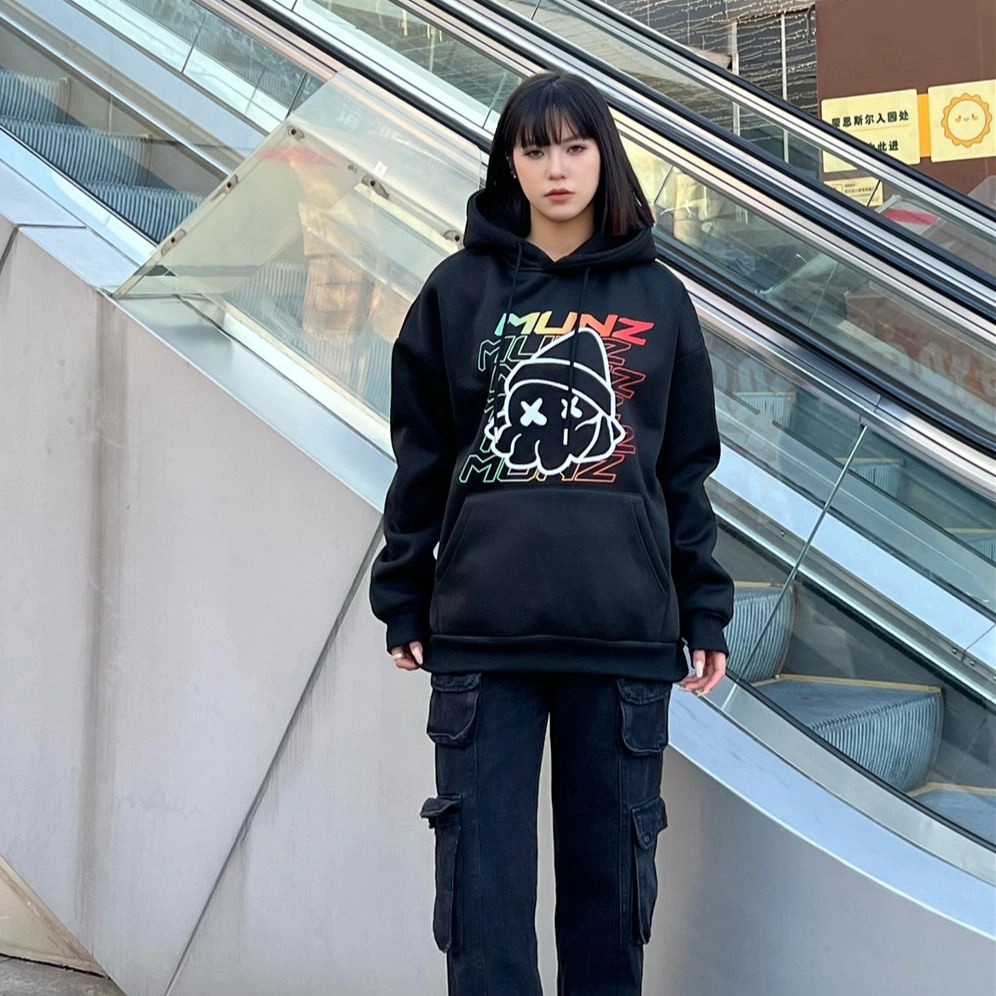 星际者 炫彩字母章鱼印花宽松连帽套头卫衣 男女同款 加绒加厚可选