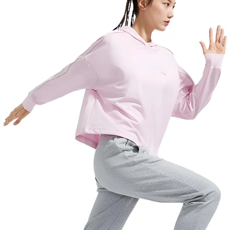 李宁 健身系列 纯色宽松连帽套头卫衣 女款 樱花粉 
