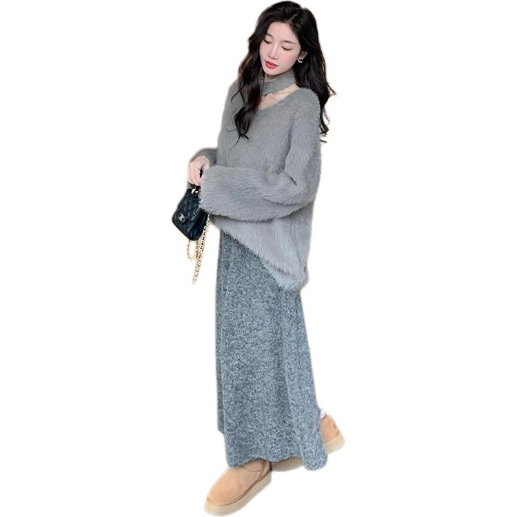 木清清 加厚针织半身裙高腰显瘦休闲长裙 女款 深灰色