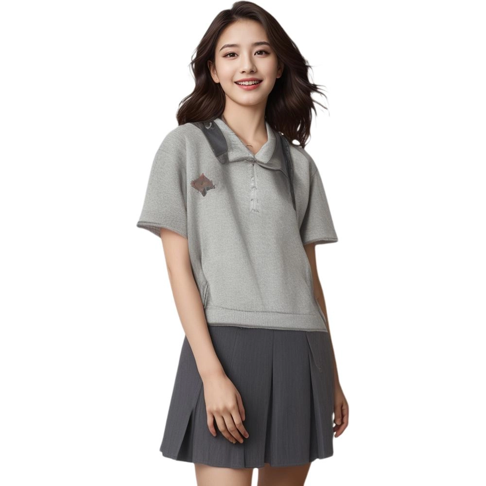 轻迎 百搭纯色高腰短款百褶休闲短裙 女款 灰色
