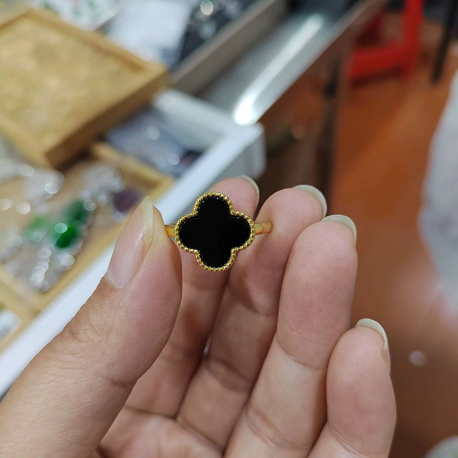 赐帛 幸运四叶草小众 玉髓 玉石戒指 女款