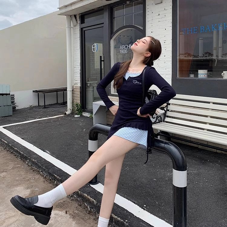 珠蒂美 法式假两件多巴胺包臀短裙短袖连衣裙 女款