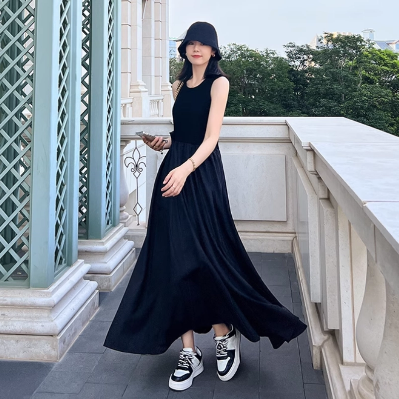 美洋 女神降临连衣裙 简约优雅弹力针织拼接背心长裙