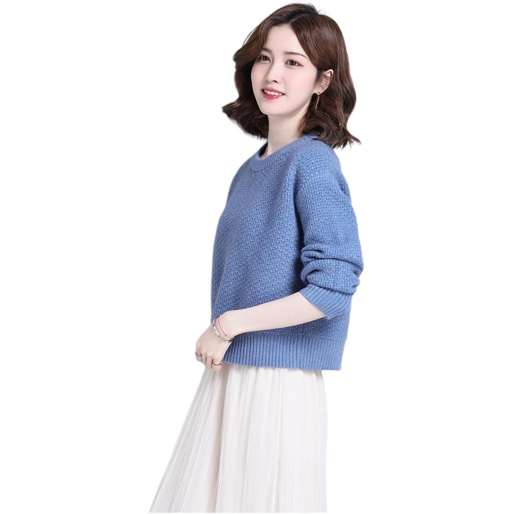 恒源祥 时尚气质百搭洋气长袖女纯色圆领显瘦上衣针织衫 女款