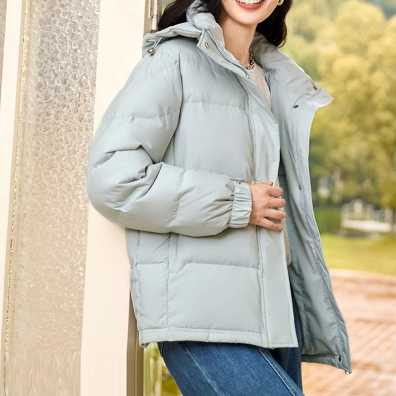 雅鹿 纯色拉链连帽长袖羽绒服 女款