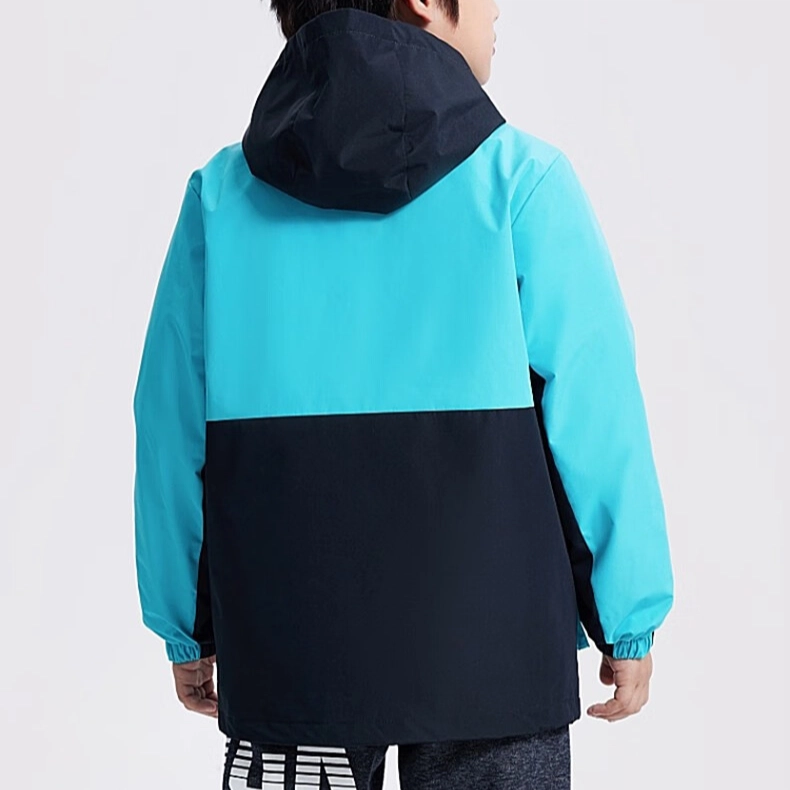 安踏 童装 拼接字母拉链连帽加厚长袖羽绒服 男童 激浪蓝
