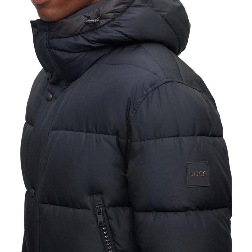 HUGO BOSS Water-Repellent Hooded Puffer Jacket With Logo Badge