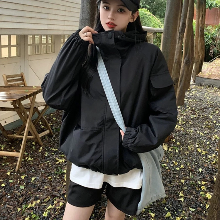 梨九九 美式连帽女春秋宽松休闲百搭上衣潮截短外套 女款