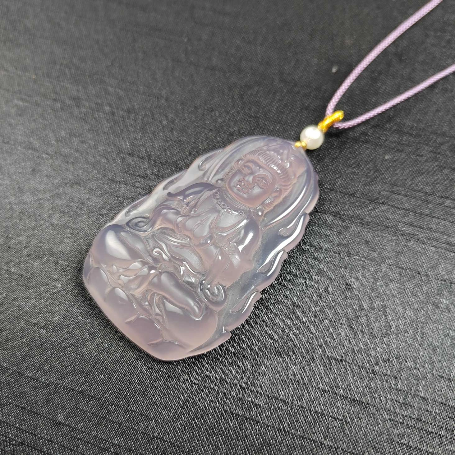 赐帛 新中式帝王紫高冰玉髓玛瑙观音菩萨挂件精致简约时尚温润冰透转运平安 玉髓 玉石项链 男女同款情侣款