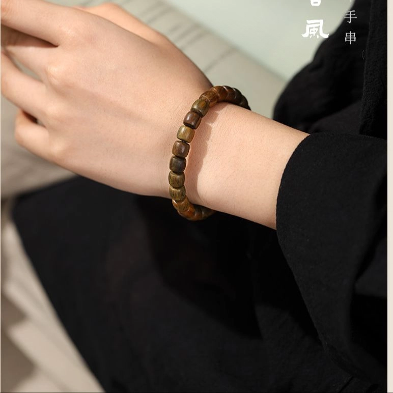 郁馨 单圈桶珠素串简约禅意温柔森系学院风 中式美学盘玩佛珠小清新文艺 招财纳福#好运 绿檀 手串 男女同款情侣款