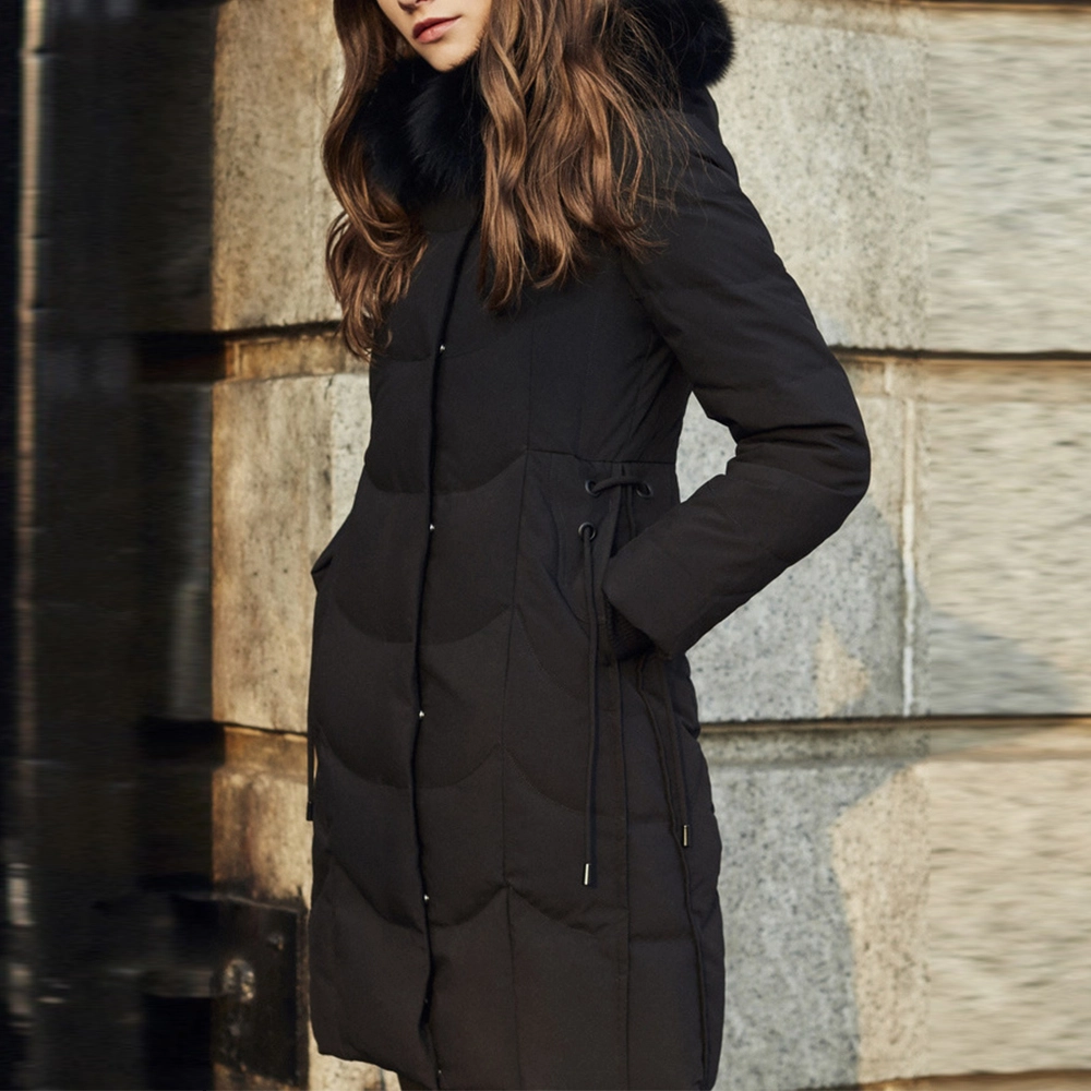 波司登 纯色图案连帽中长款长袖羽绒服 女款