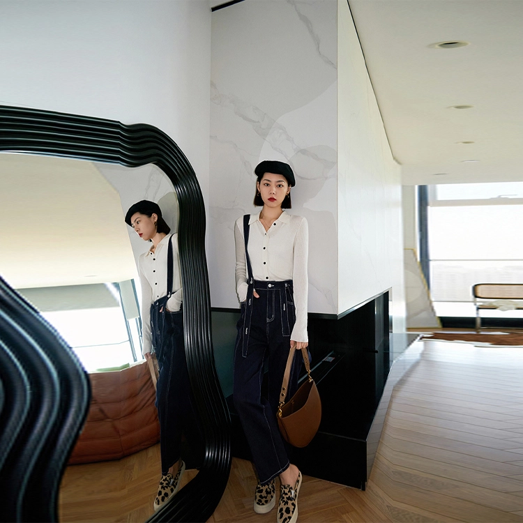 美洋 纯色单排扣翻领长袖针织衫 女款
