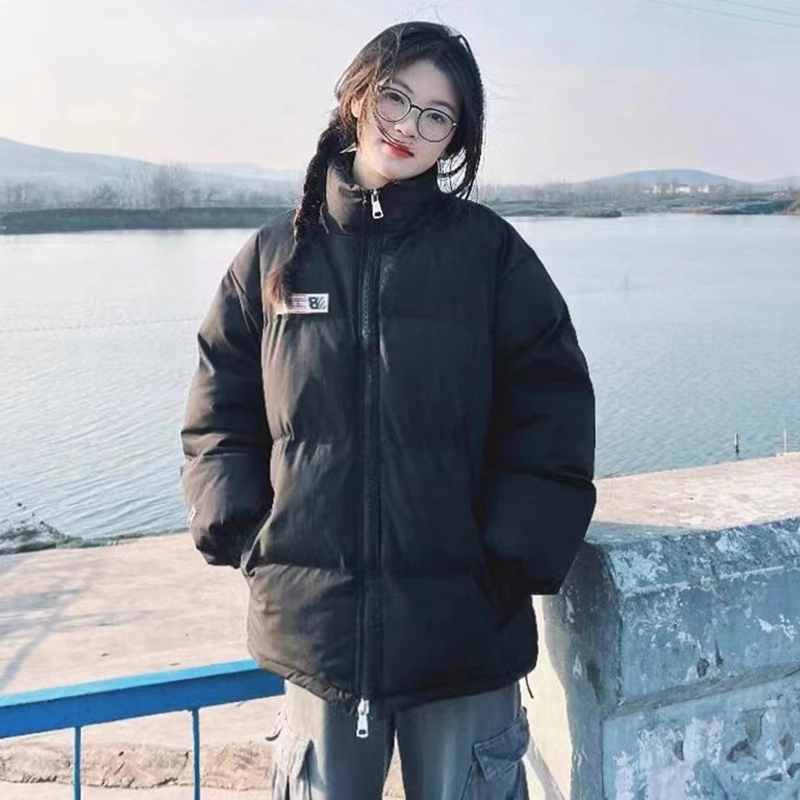 寻星记 美式复古风字母印花立领加厚宽松面包服女冬季小众设计感小个子专属棉服 男女同款