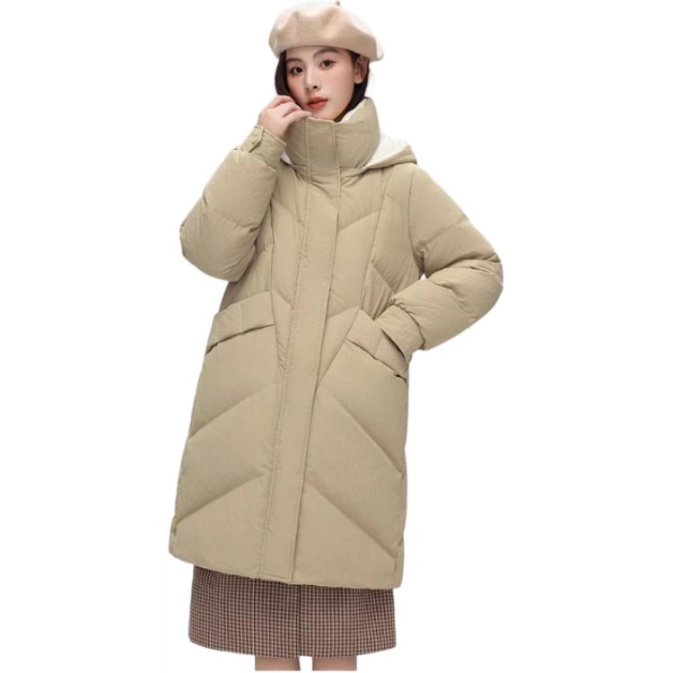 雅鹿 纯色中长款可拆卸帽休闲保暖羽绒服 女款
