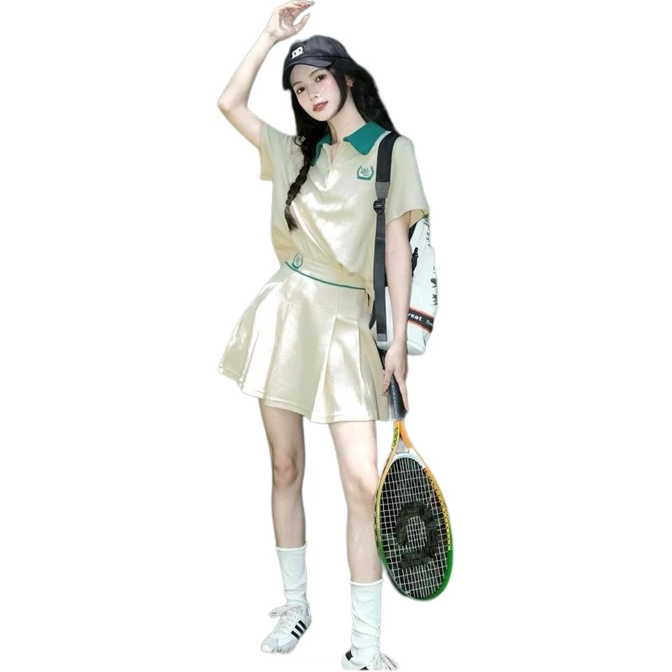 水中花 夏装简约时尚网球服休闲时尚运动短裙裙装套装 女款