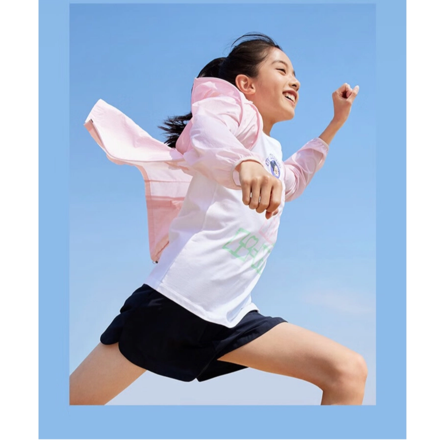 李宁儿童 童装 运动生活系列 纯色连帽运动防晒服 男童女童 新浅粉