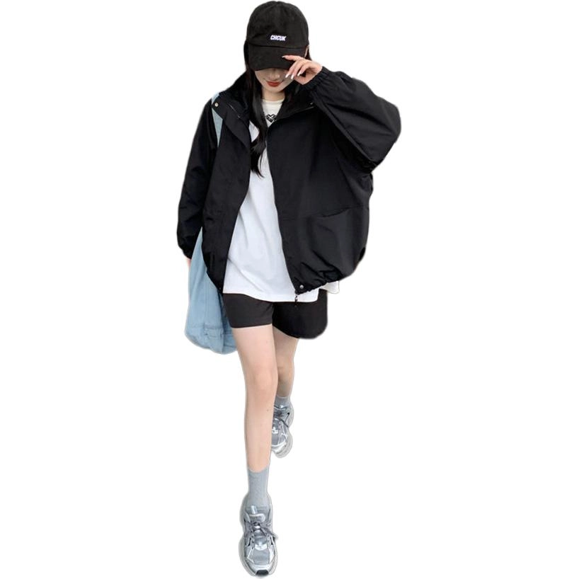 梨九九 美式连帽女春秋宽松休闲百搭上衣潮截短外套 女款