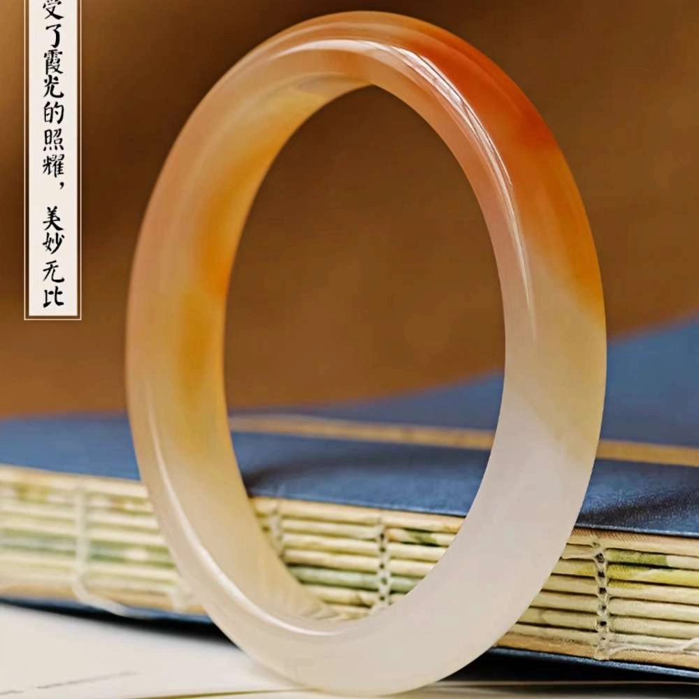 赐帛 天然冰种玛瑙飘花蜜糖色冰糖雪梨正镯旺夫玉镯轻奢国潮复古风高级感转运招财纳福旺夫锦鲤玉镯 玉髓 玉石手链 女款
