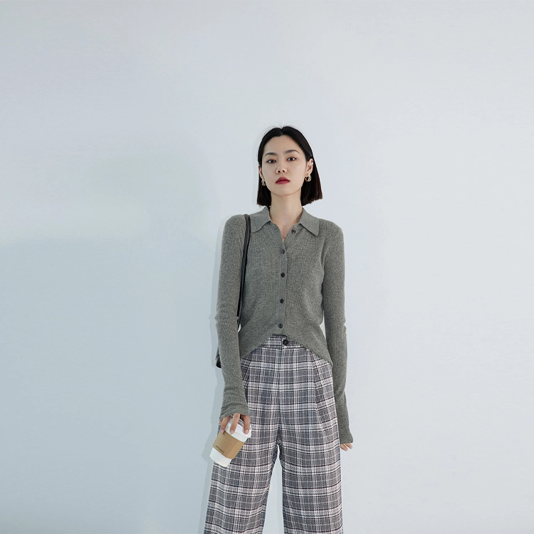 美洋 纯色单排扣翻领长袖针织衫 女款