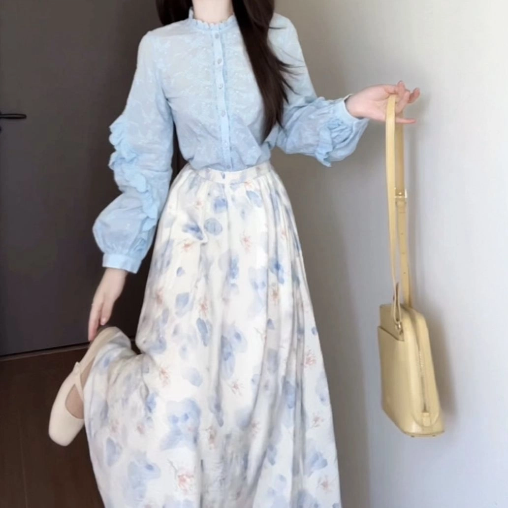 茵曼 法式通勤宽松立领长袖衬衫 女款 米白色