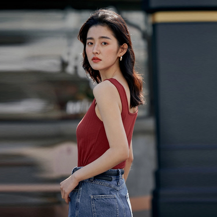 茵曼 纯色方领无袖吊带背心 女款