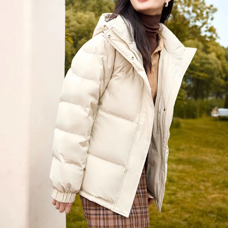 雅鹿 纯色拉链连帽长袖羽绒服 女款