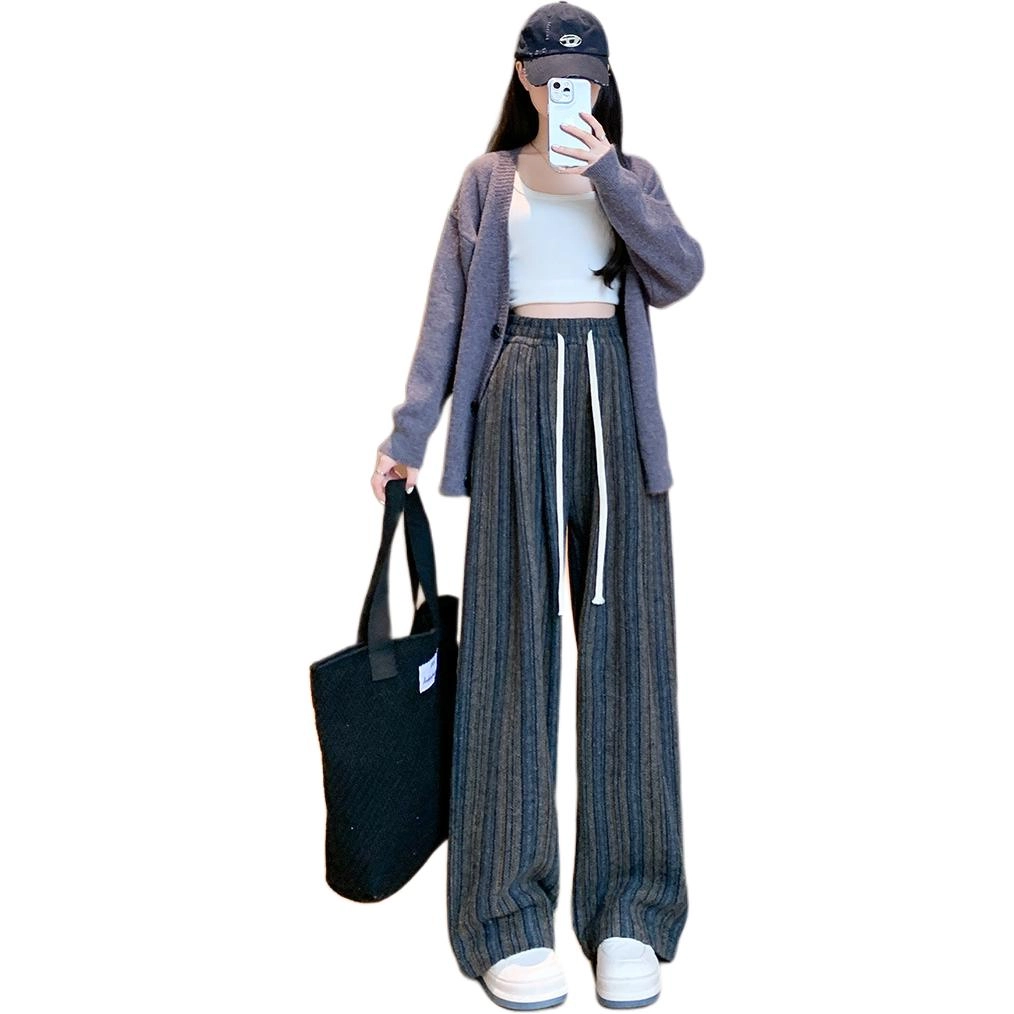 欧迪芬 春秋季复古自然腰长裤休闲裤 女款
