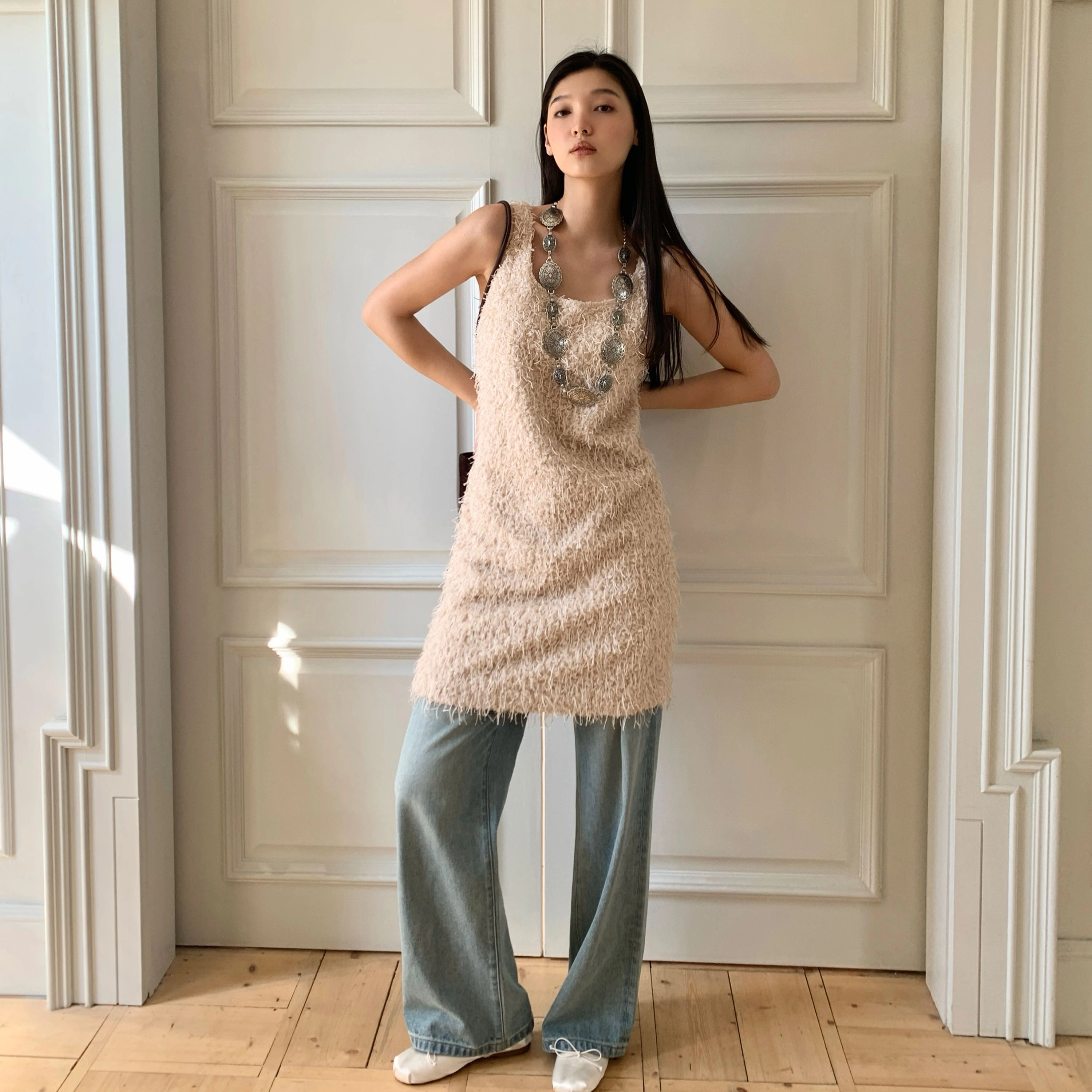 周淼 时尚舒适通勤百搭无袖连衣裙 女款