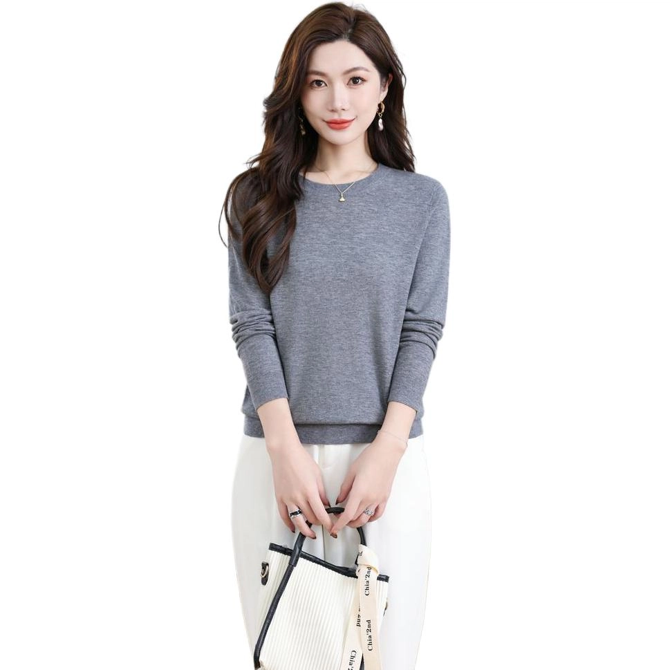 恒源祥 圆领舒适时尚纯色简约休闲长袖针织衫 女款