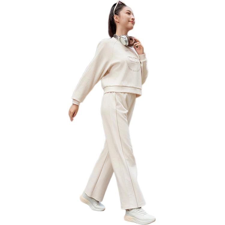 乔丹 运动生活系列 纯色中腰舒适透气百搭直筒针织运动裤 女款 甘石色