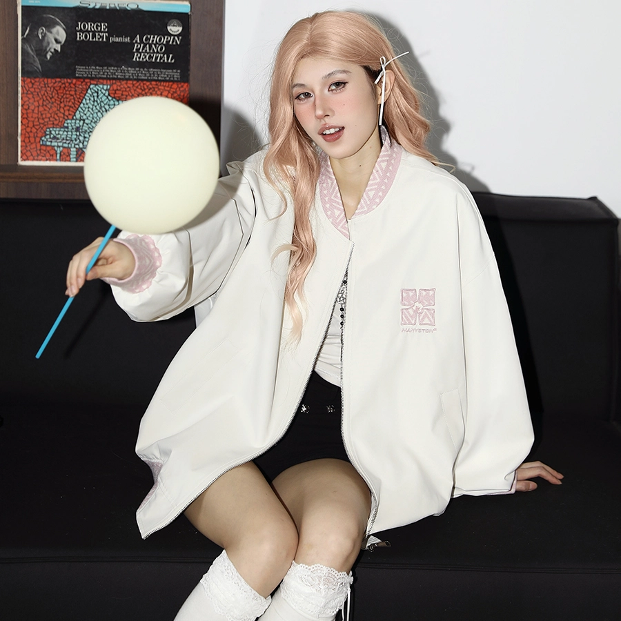 梨九九 美式棒球服拉链春秋季潮牌休闲宽松上衣夹克 女款