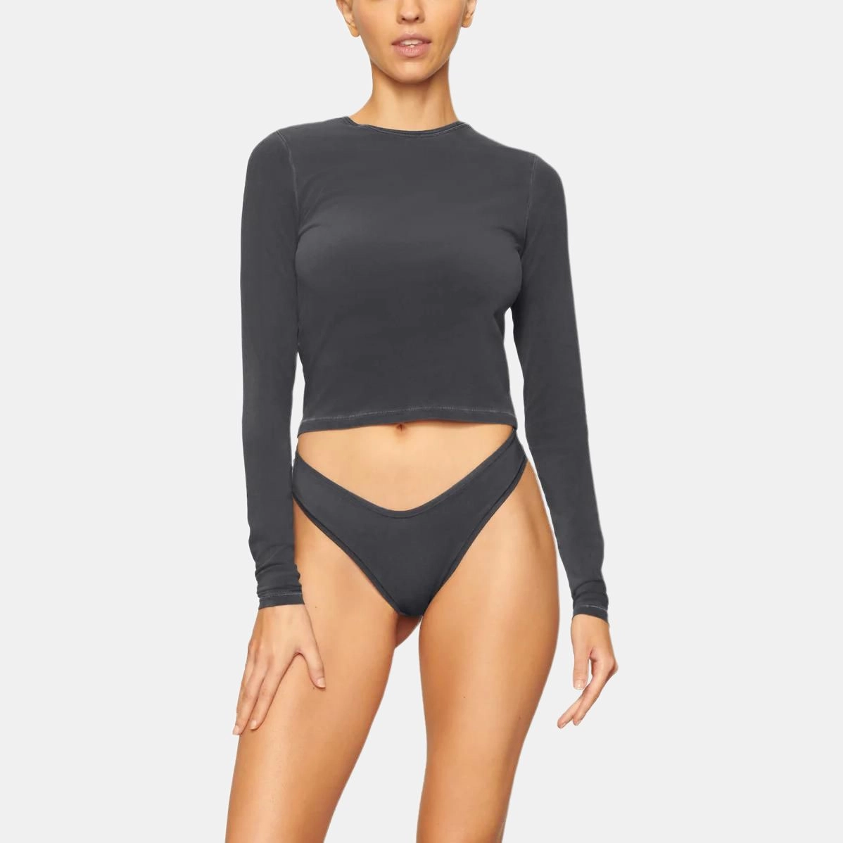 SKIMS NEW VINTAGE CROPPED LONG SLEEVE T-SHIRT T ASH