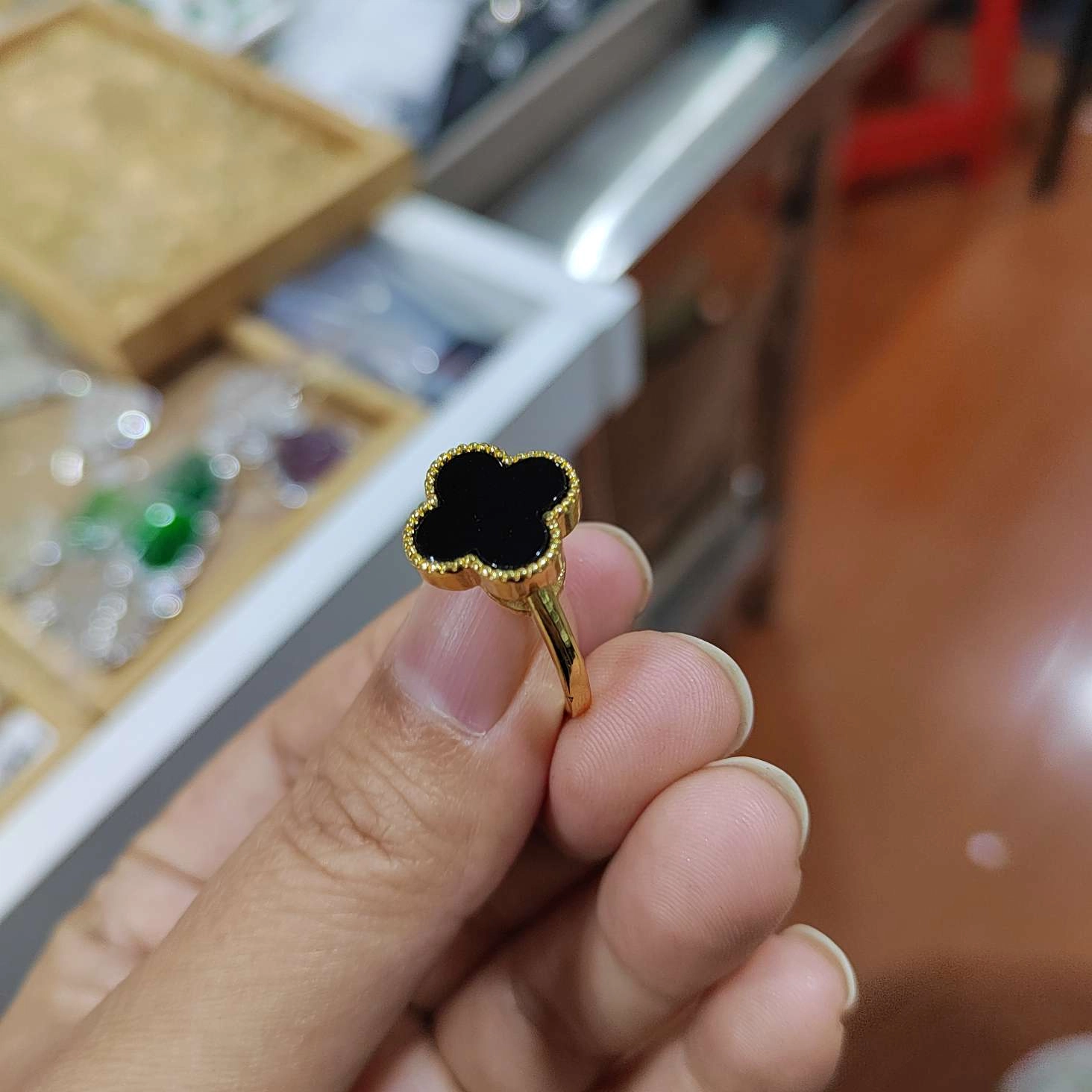 赐帛 幸运四叶草小众 玉髓 玉石戒指 女款