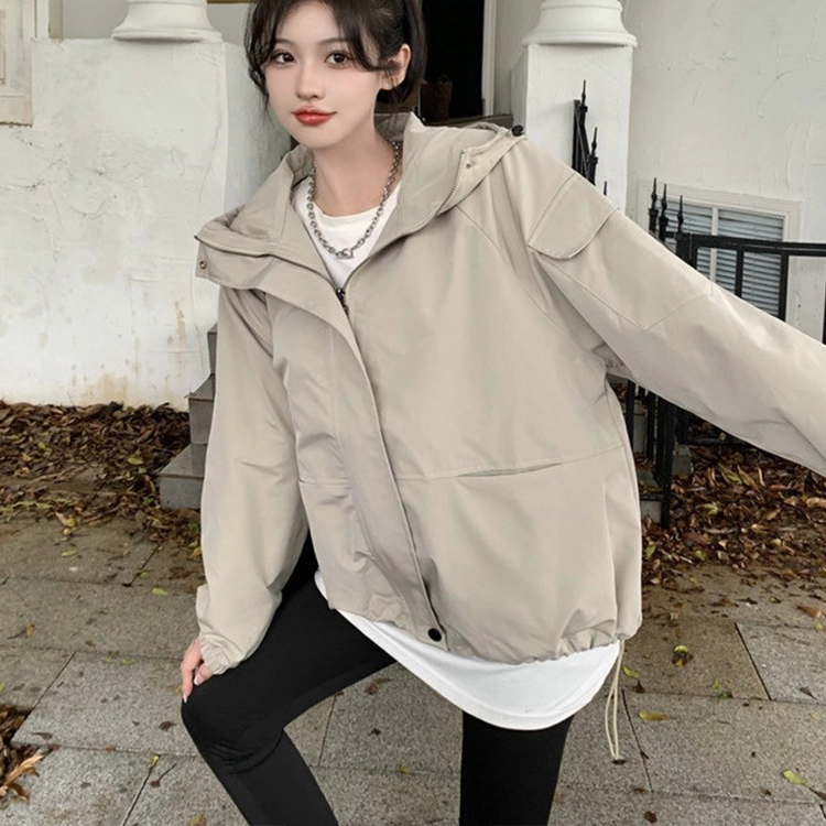 梨九九 美式连帽女春秋宽松休闲百搭上衣潮截短外套 女款
