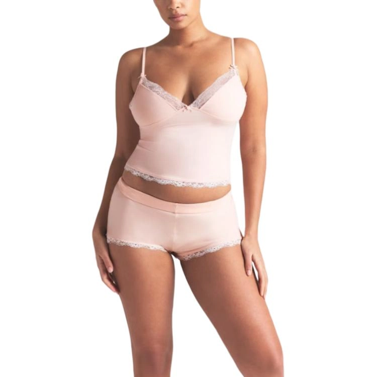 SKIMS SS25 COTTON JERSEY LACE CAMI AND SHORT SET PRIMROSE