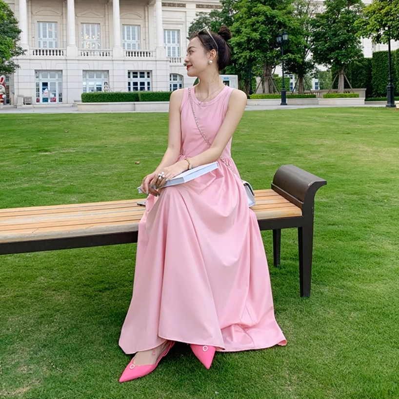 美洋 女神降临连衣裙 简约优雅弹力针织拼接背心长裙