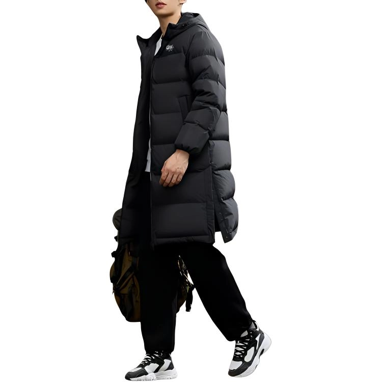 乔丹 被窝 时尚休闲简约百搭舒适纯色立领长款羽绒服 男款 黑色