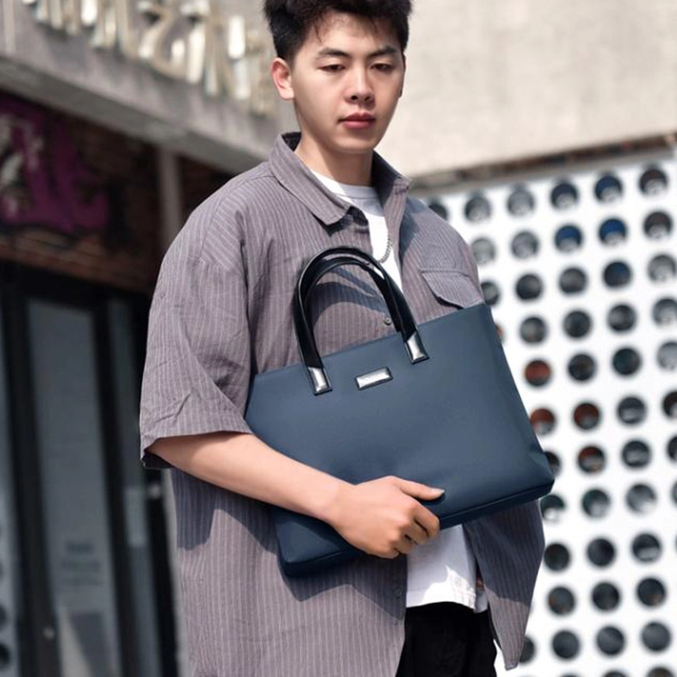 艾妮兔 商务通勤简约 尼龙 手提包 大号 男女同款情侣款 蓝色/黑色