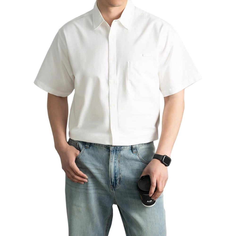 斯巴奴 亲肤纯棉百搭纯色工装休闲时尚潮流简约通勤夏季短袖衬衫 男款