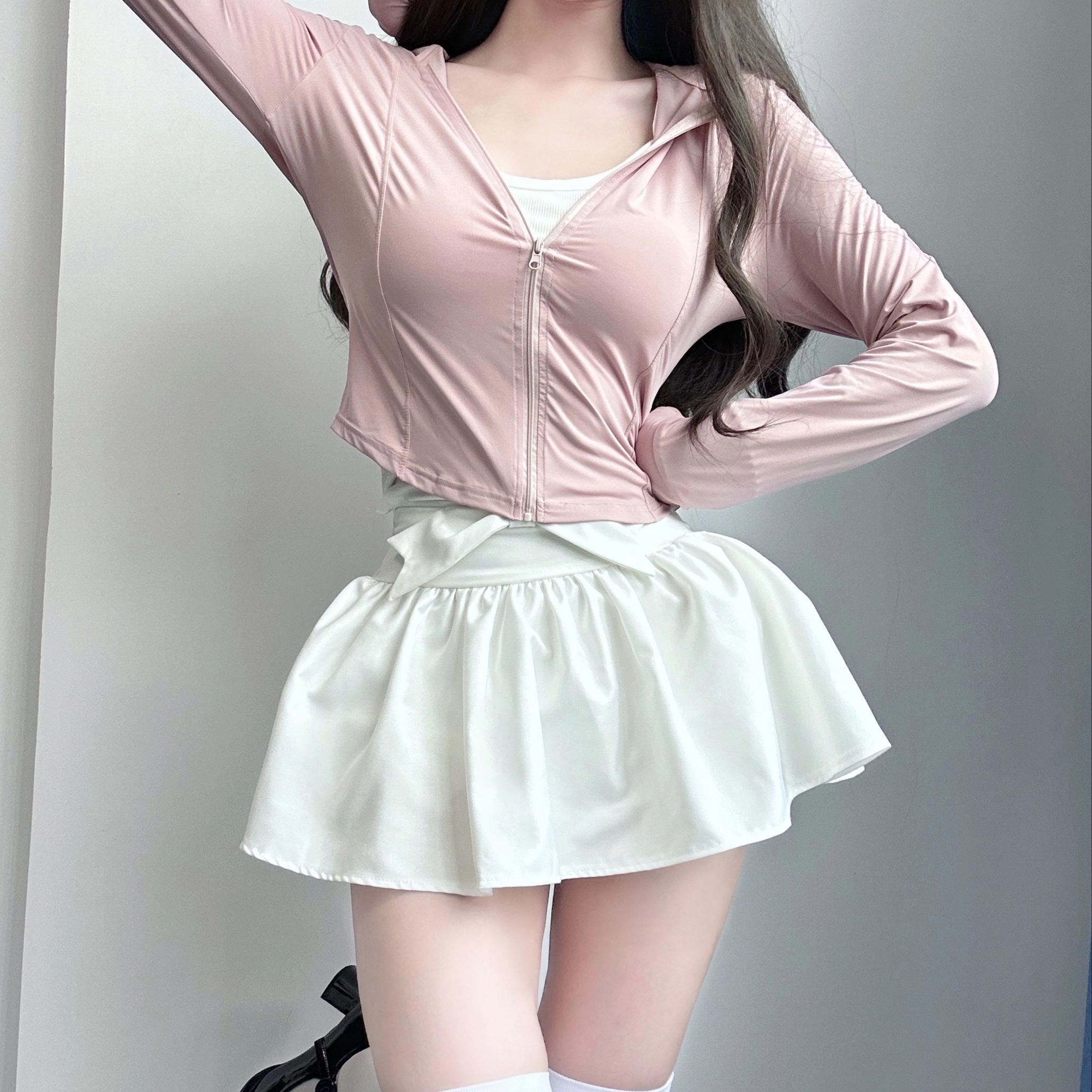 九条喵 纯色蝴蝶结高腰半身蓬蓬裙制服 女款 黑色