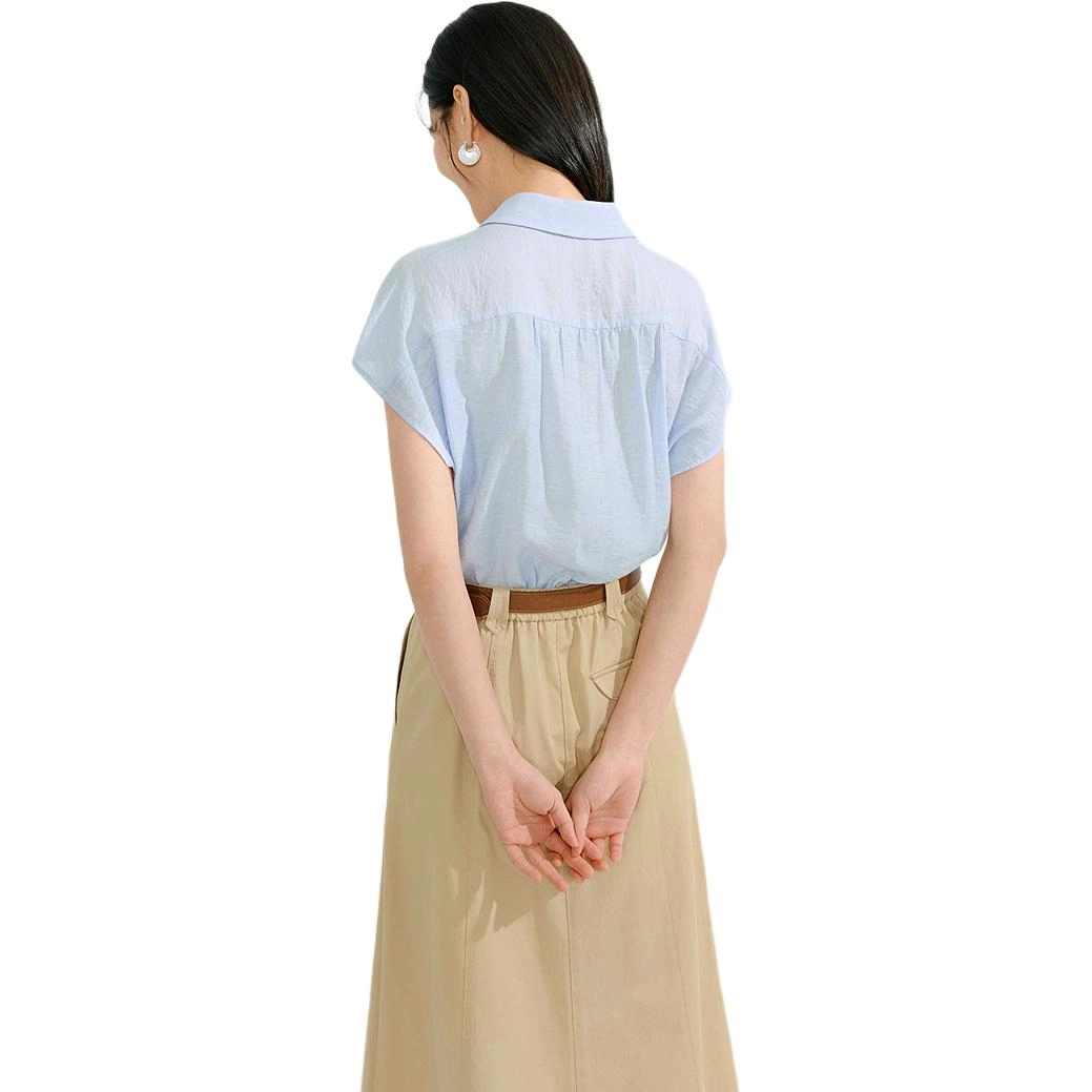 茵曼 通勤百搭简约短袖衬衫 女款 浅蓝色