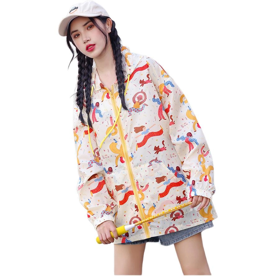 沐晓欣 印花防晒衣可爱风连帽长袖宽松连帽薄款上衣截短外套 女款 花色