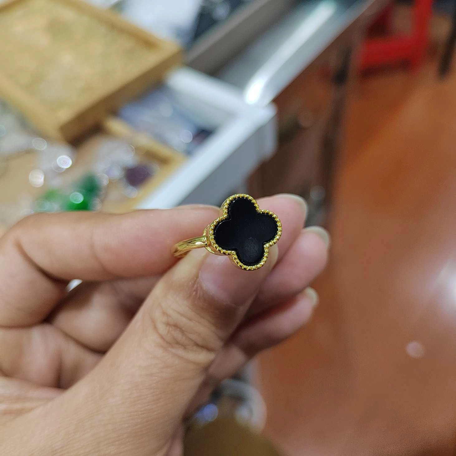 赐帛 幸运四叶草小众 玉髓 玉石戒指 女款