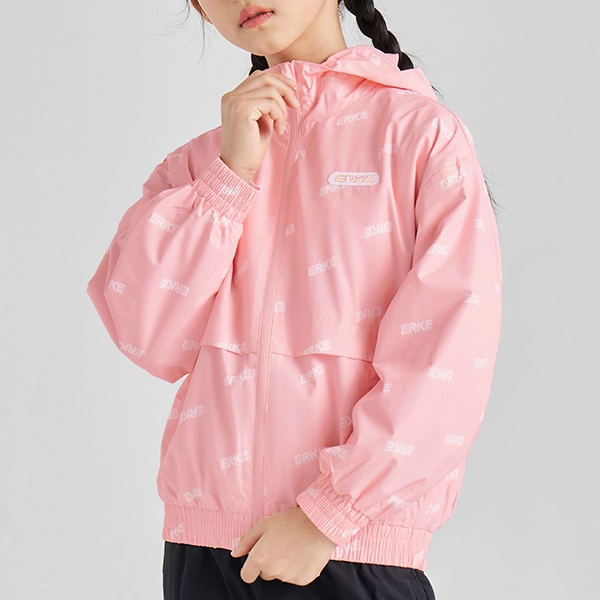 尔克儿童 童装 字母印花运动连帽拉链夹克外套 女童